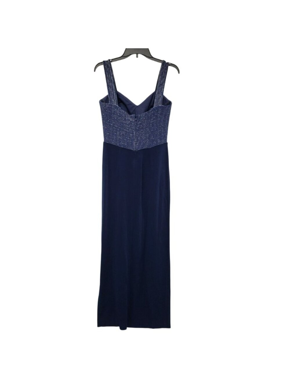 Vintage 90s Tadashi Blue Silver Corset Rhinestone Long Maxi Prom Dress - Picture 2 of 11